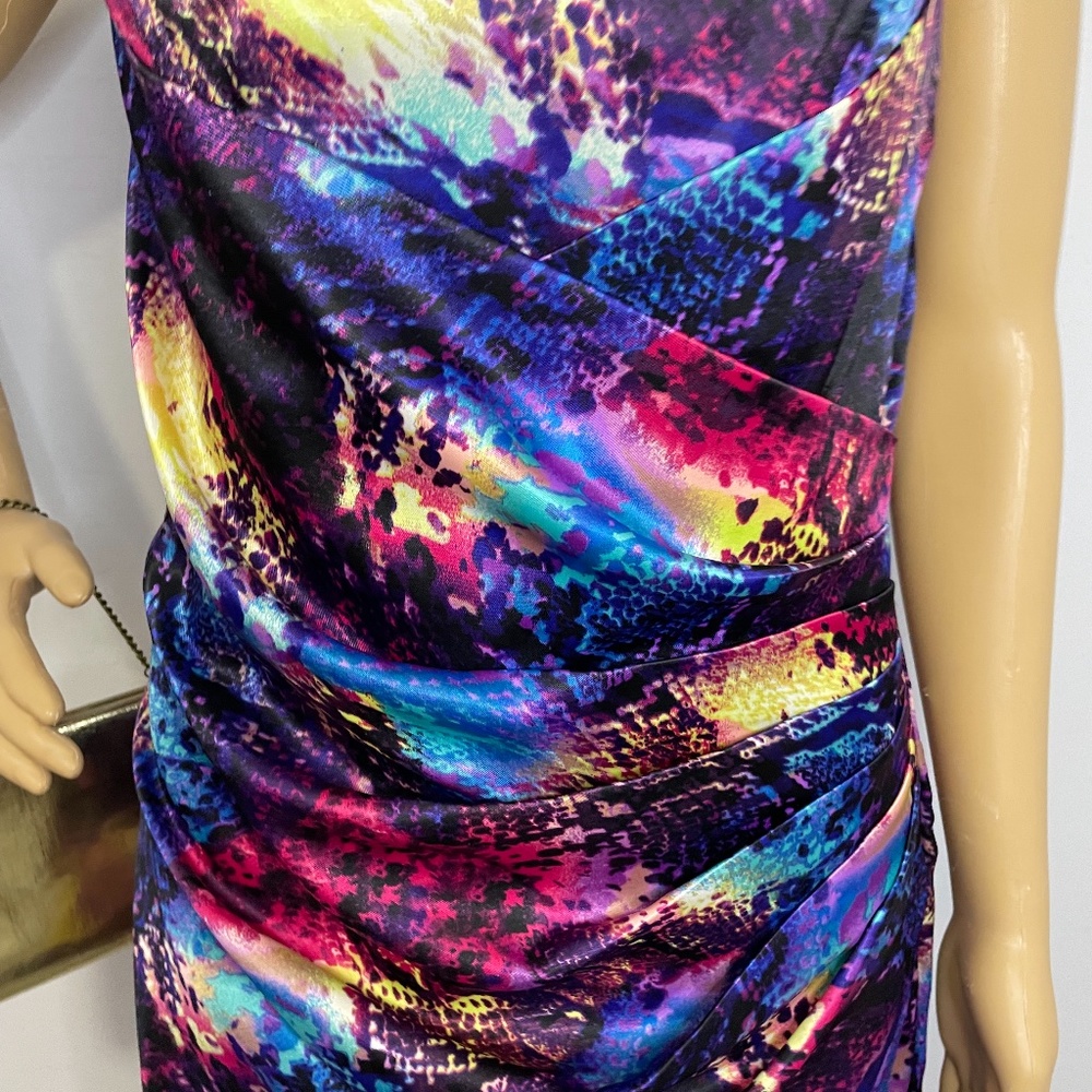 Fun Bright Psychedelic Strapless Pleated Asymmetr… - image 5